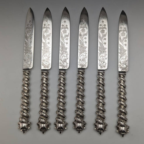 British Antique Solid Silver Handle Cutlery 6 Pair Set MARTIN HALL